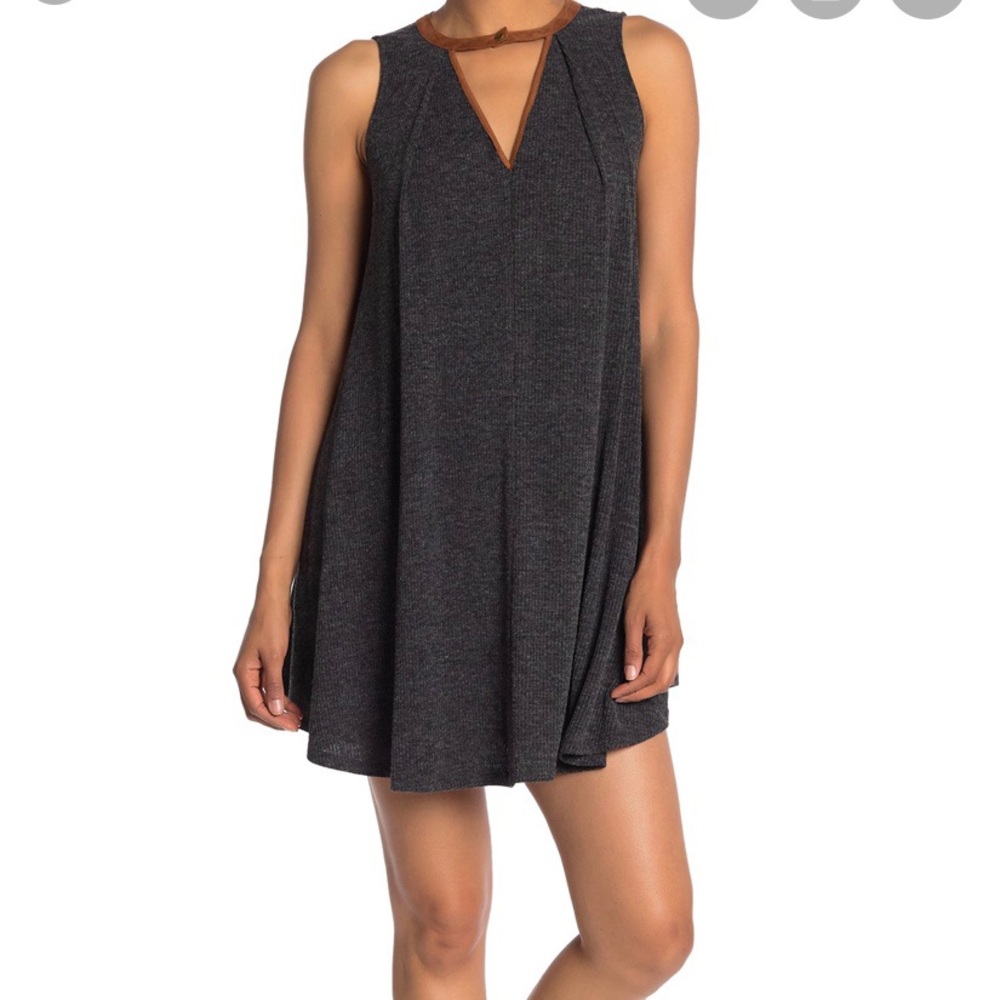 THML Faux Suede Collar Rib Tent Dress